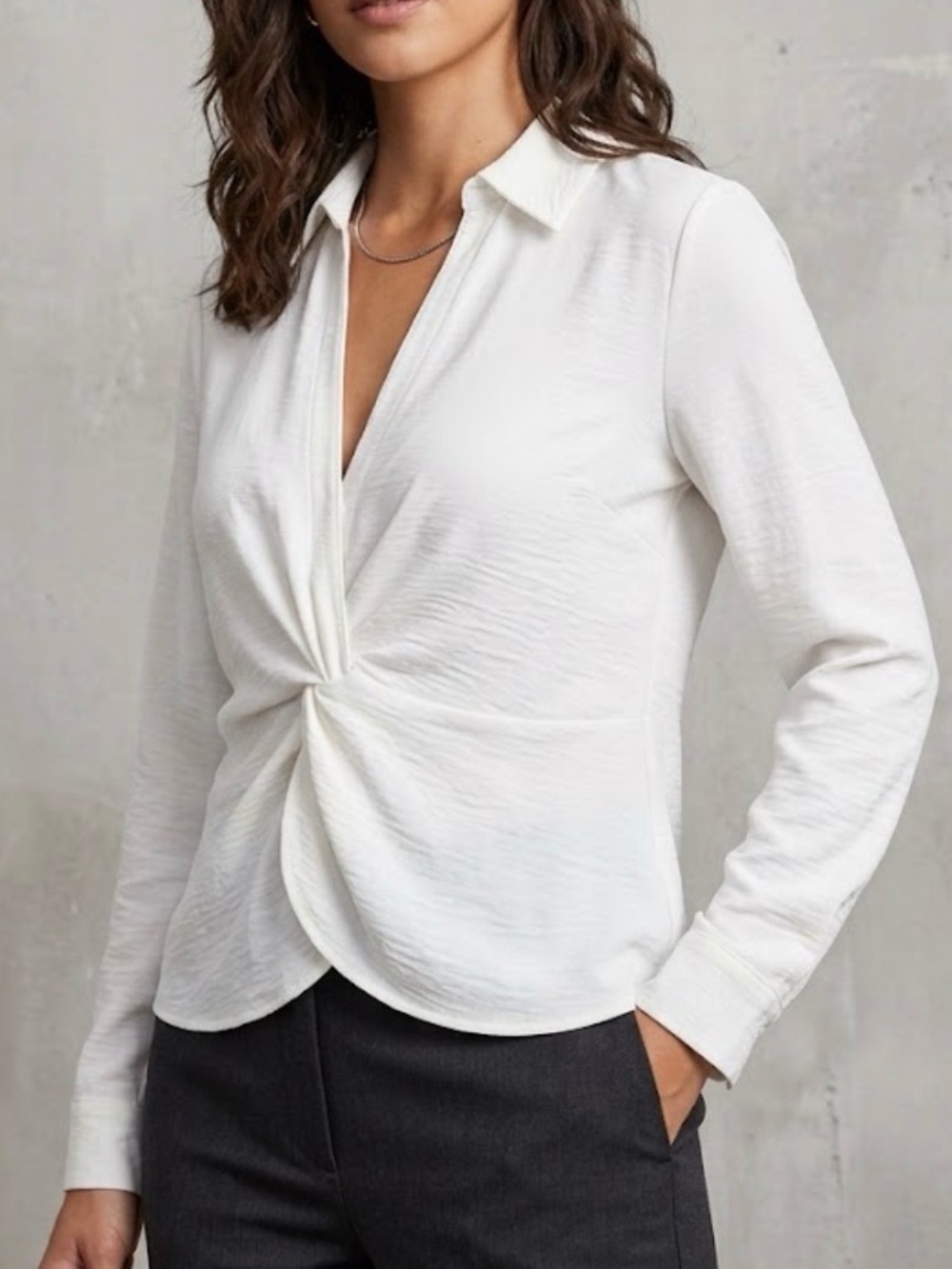 Calvin Klein woman Off-White Twist-Front Button Down Top size S